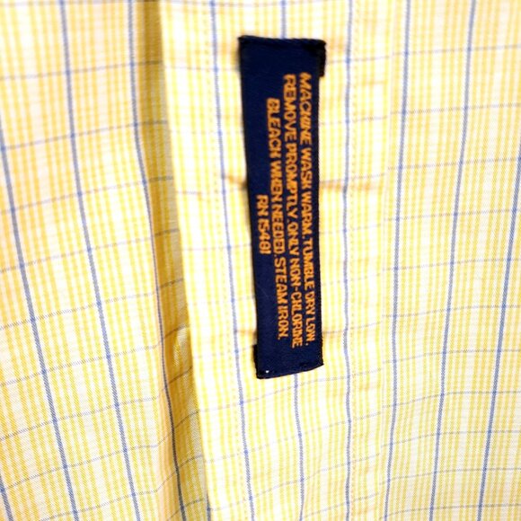 Tommy Hilfiger Mens Yellow Plaid Button-Down Shirt 16.5 34/35 Cotton Classic Fit - Picture 5 of 7